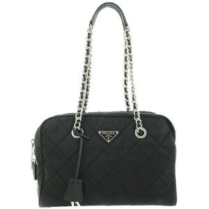 Prada Nylon Tessuto Impuntu Quilted Chain Shoulder Bag black